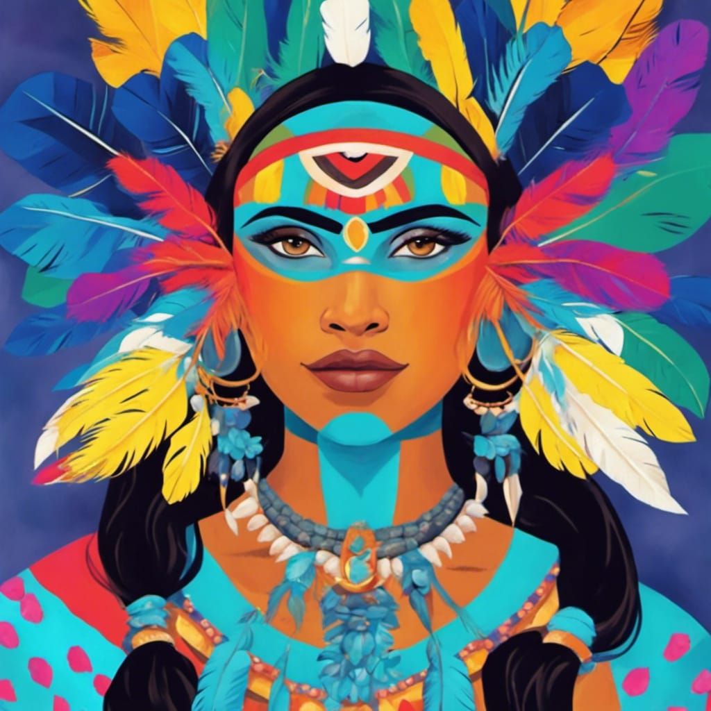Vibrant Aztec Princess in Traditional Attire