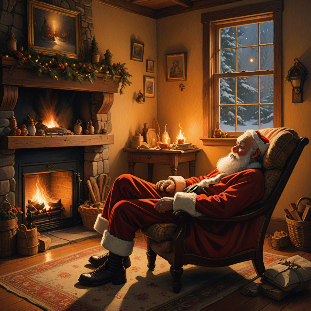 Father Christmas in Cozy Cabin Ambiance