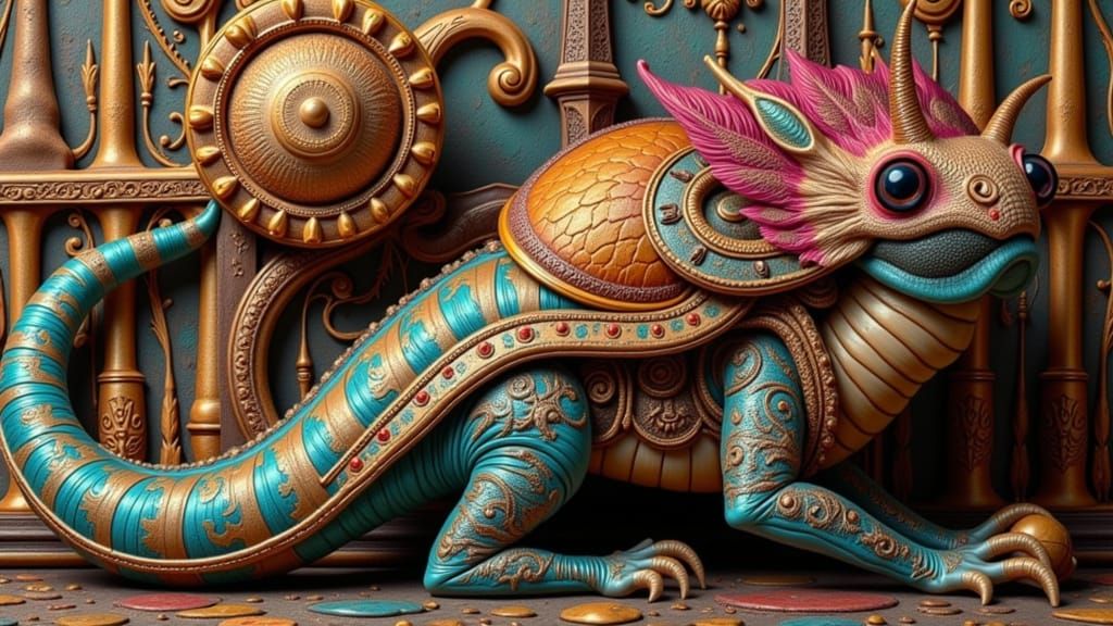 Hypermaximalist Dragon in Baroque Gothic Tapestry Forest