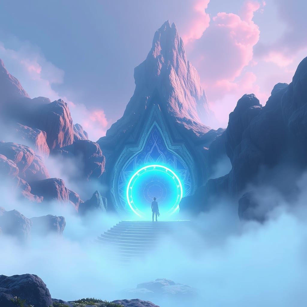 Surreal Portal Unfolds in Futuristic Landscape