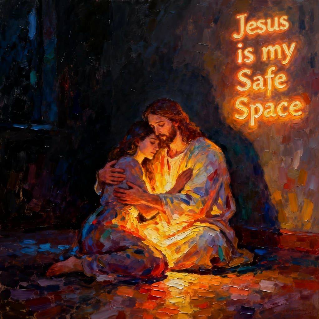 Jesus Offers Comfort in Radiant Light, Neo-Impressionist Sty...