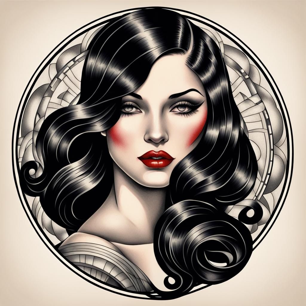Art Deco Woman Portrait Tattoo Design