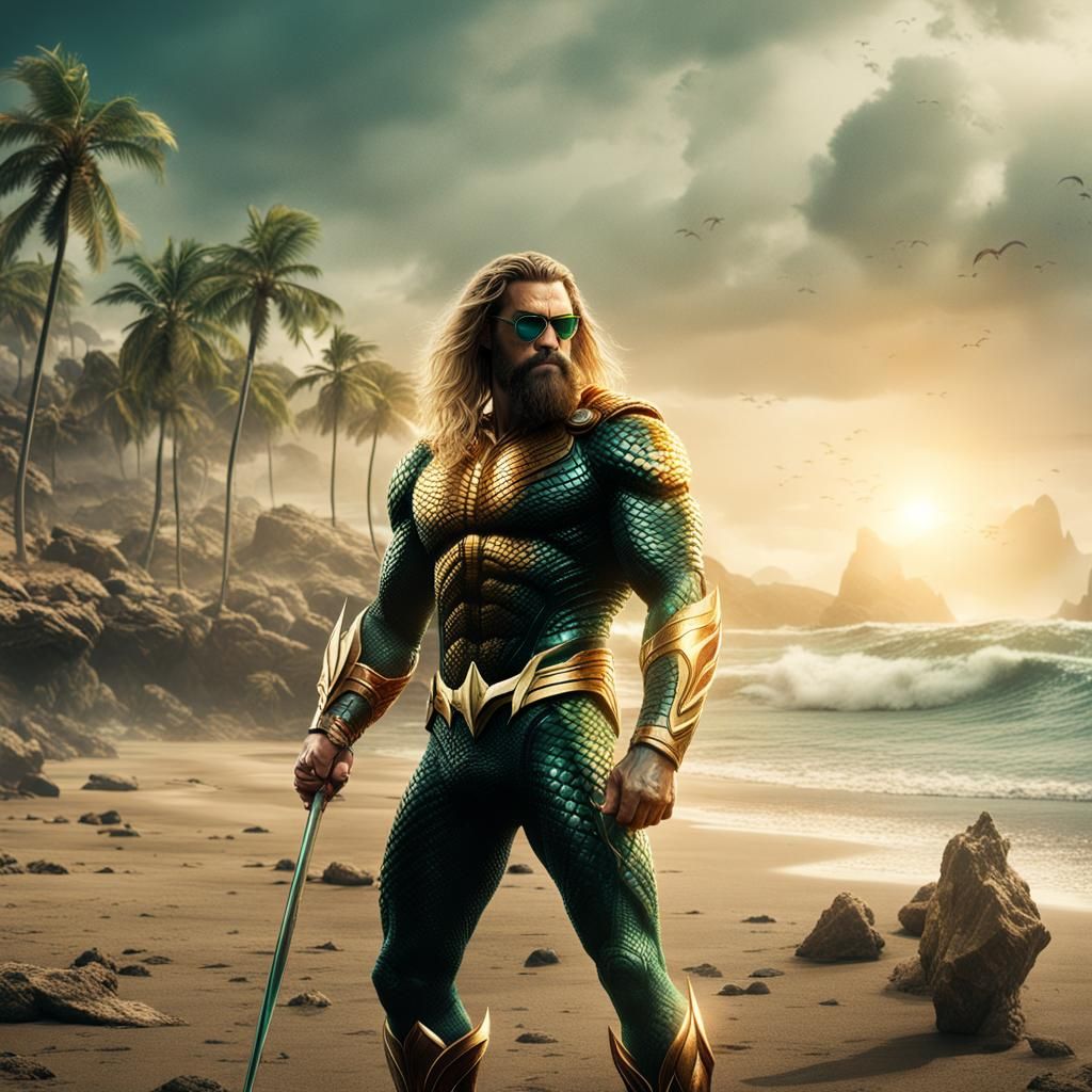Aquaman Relaxing on a Sunny Beach