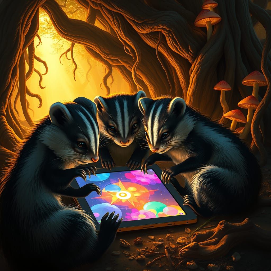 Skunks Create Vibrant Digital Masterpiece in Enchanted Fores...