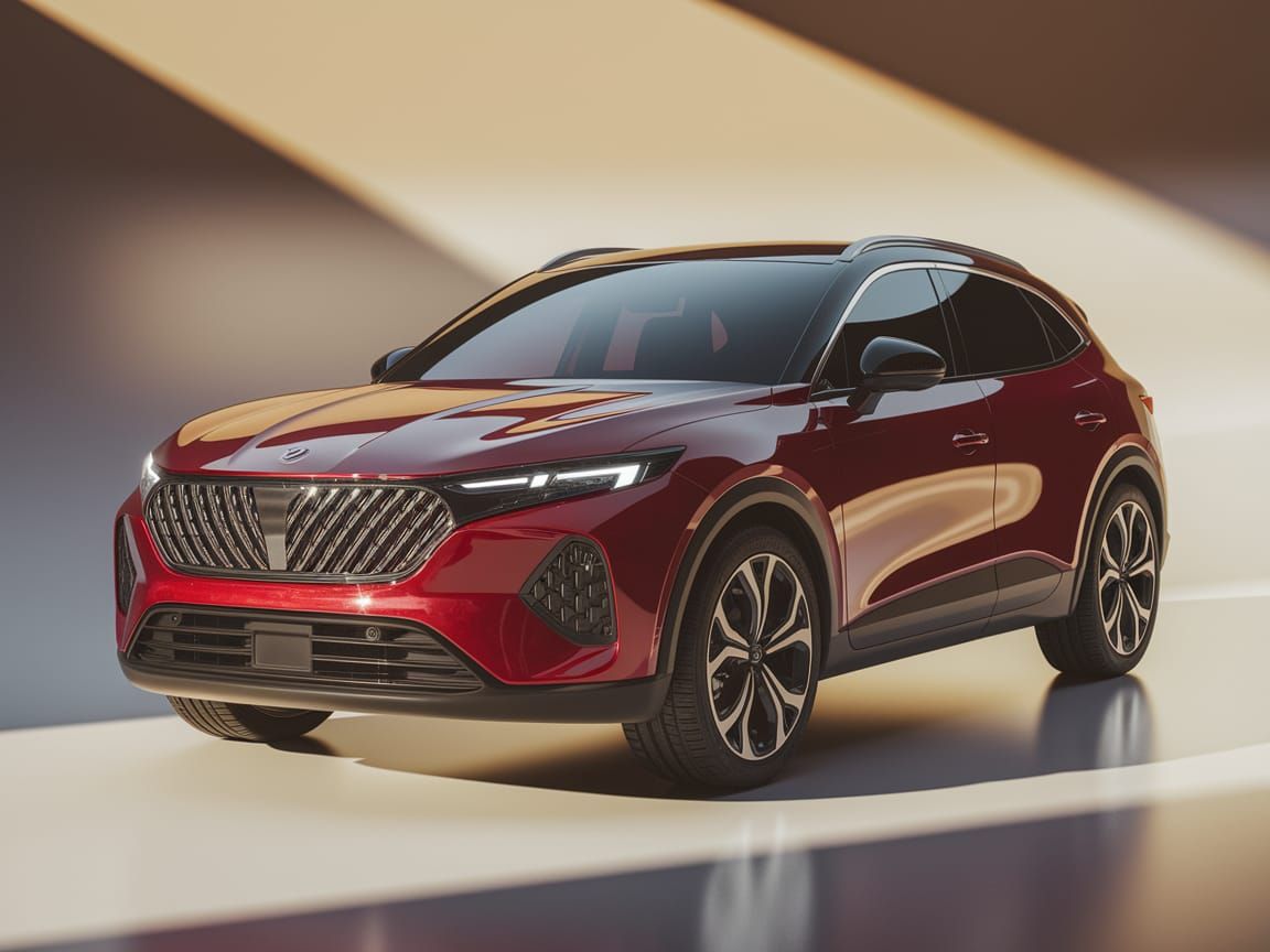 Red French Crossover SUV in Futuristic Studio Lighting