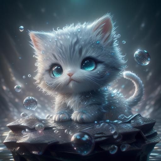 Sorrowful Kitten Ghost Reflecting at Water's Edge
