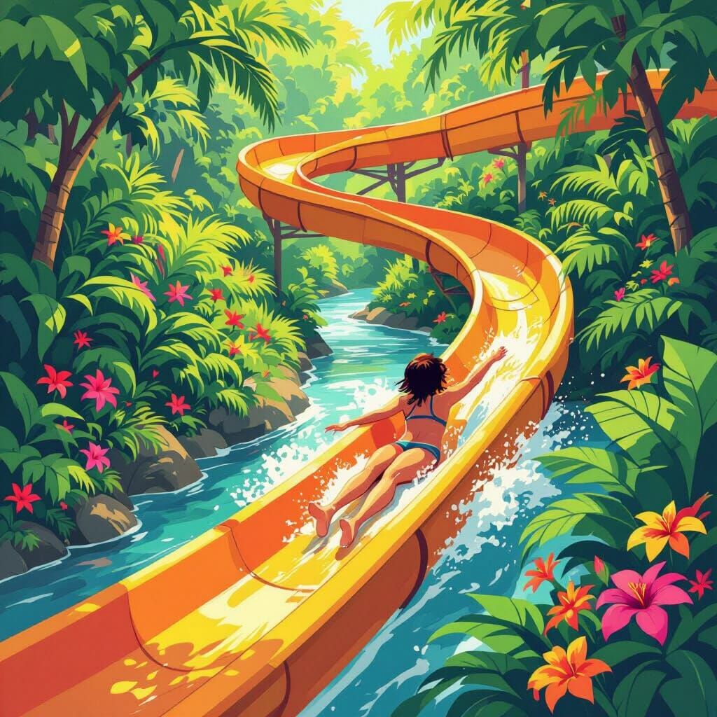 River Waterslide in Animated Fantasy Style