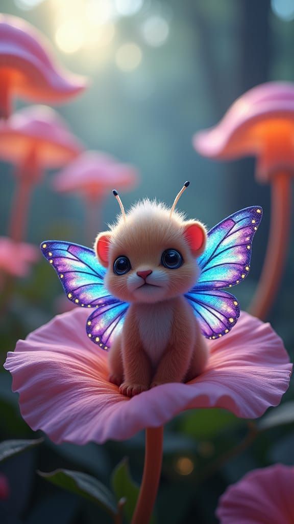 Lion-Butterfly Hybrid in a Mystical Garden