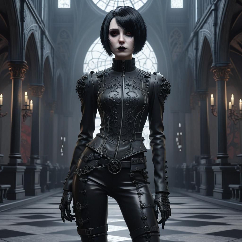 Dystopian Goth Widow in Anime Style