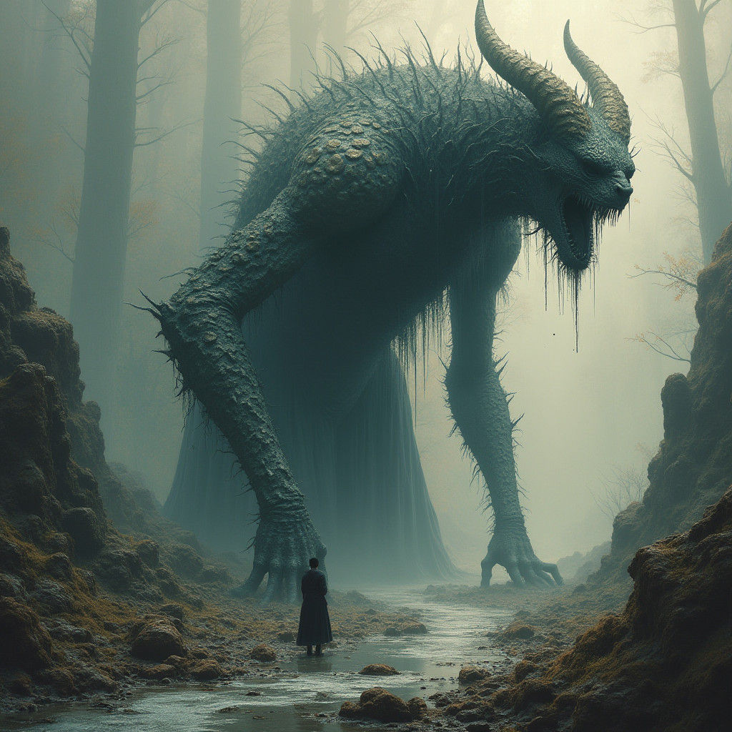 Surreal Varanus Draconis Horror Scene in Gothic Style