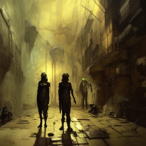 Haunted Ghosts in Cybernetic Cave: Photorealistic Oil Painti...