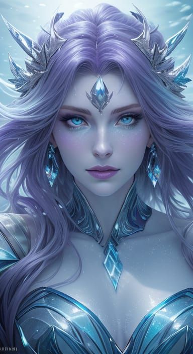 Ice Mermaid Queen in Glacial Realm: Digital Splash Art