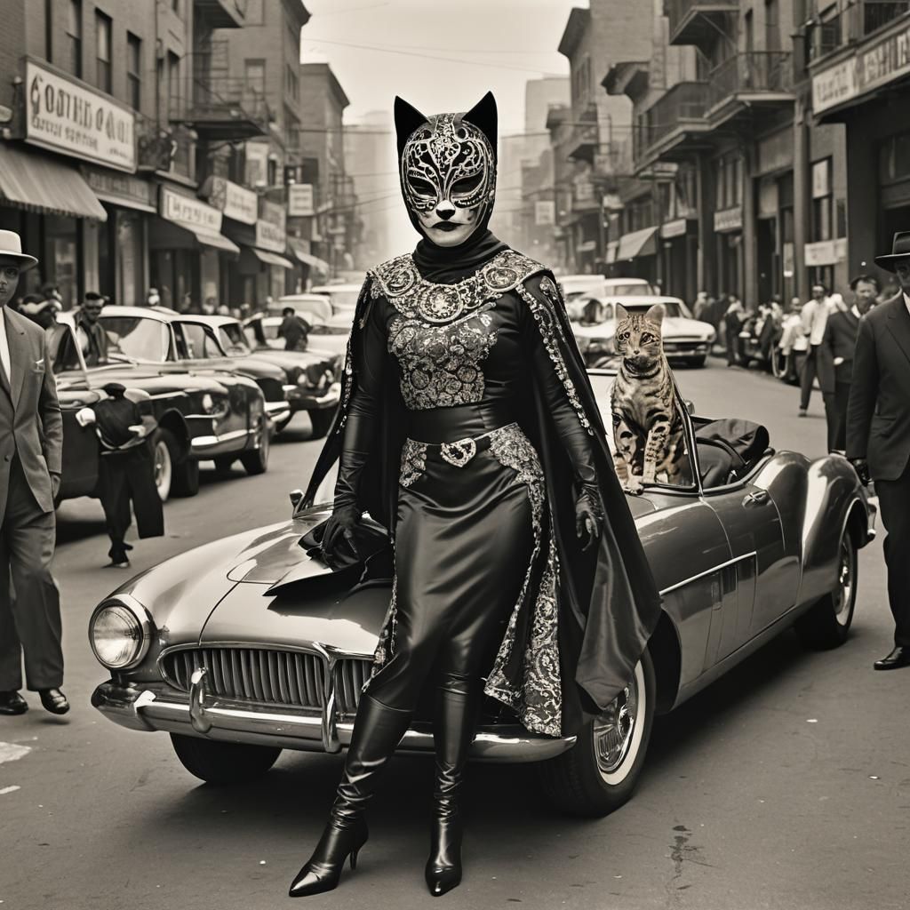 Cat Goddess Super-Villainess Flips Car: Gothic Pop Art