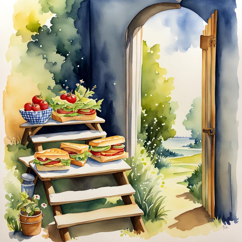 Whimsical Picnic Illustration in Watercolor Style