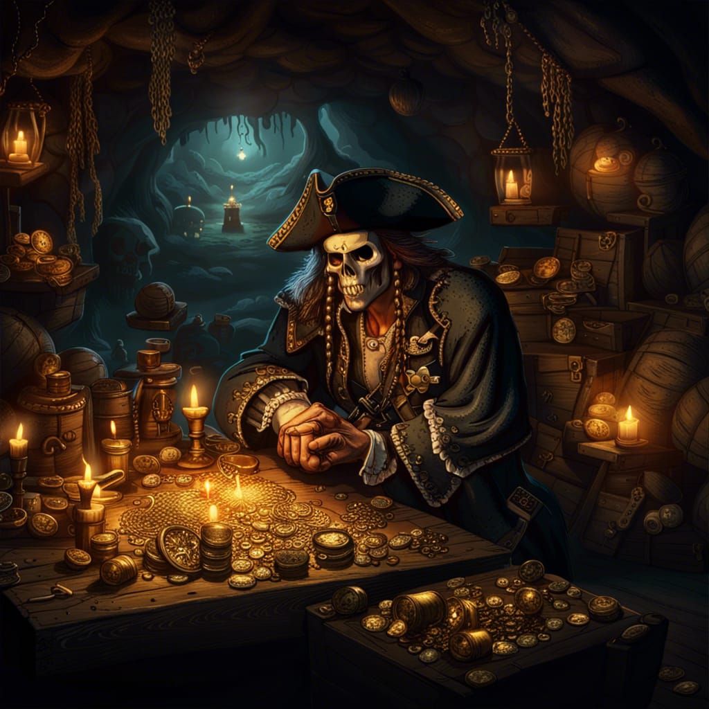 Pirate's Treasure Trove in Spooky Candlelit Cave