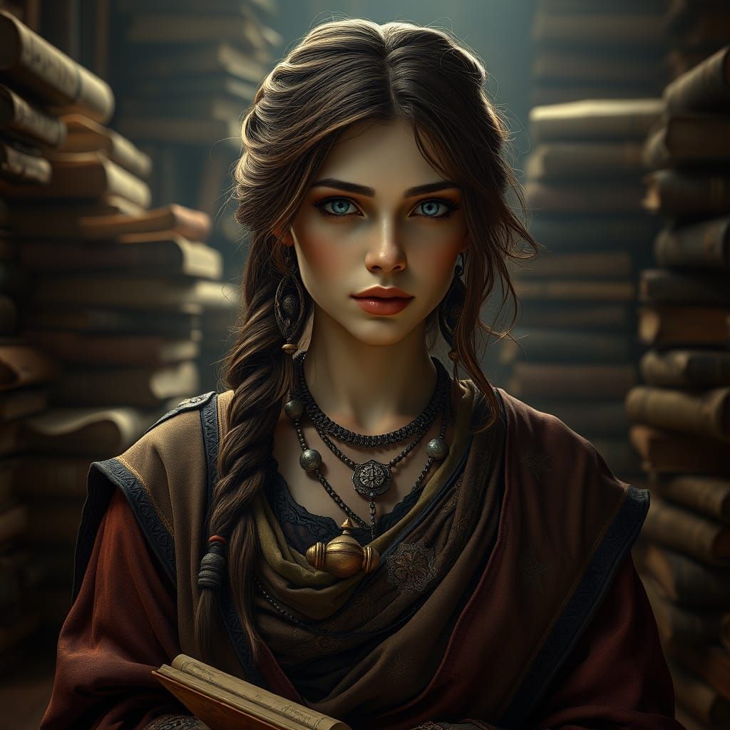 Gorean Scribe Woman in Ancient Library