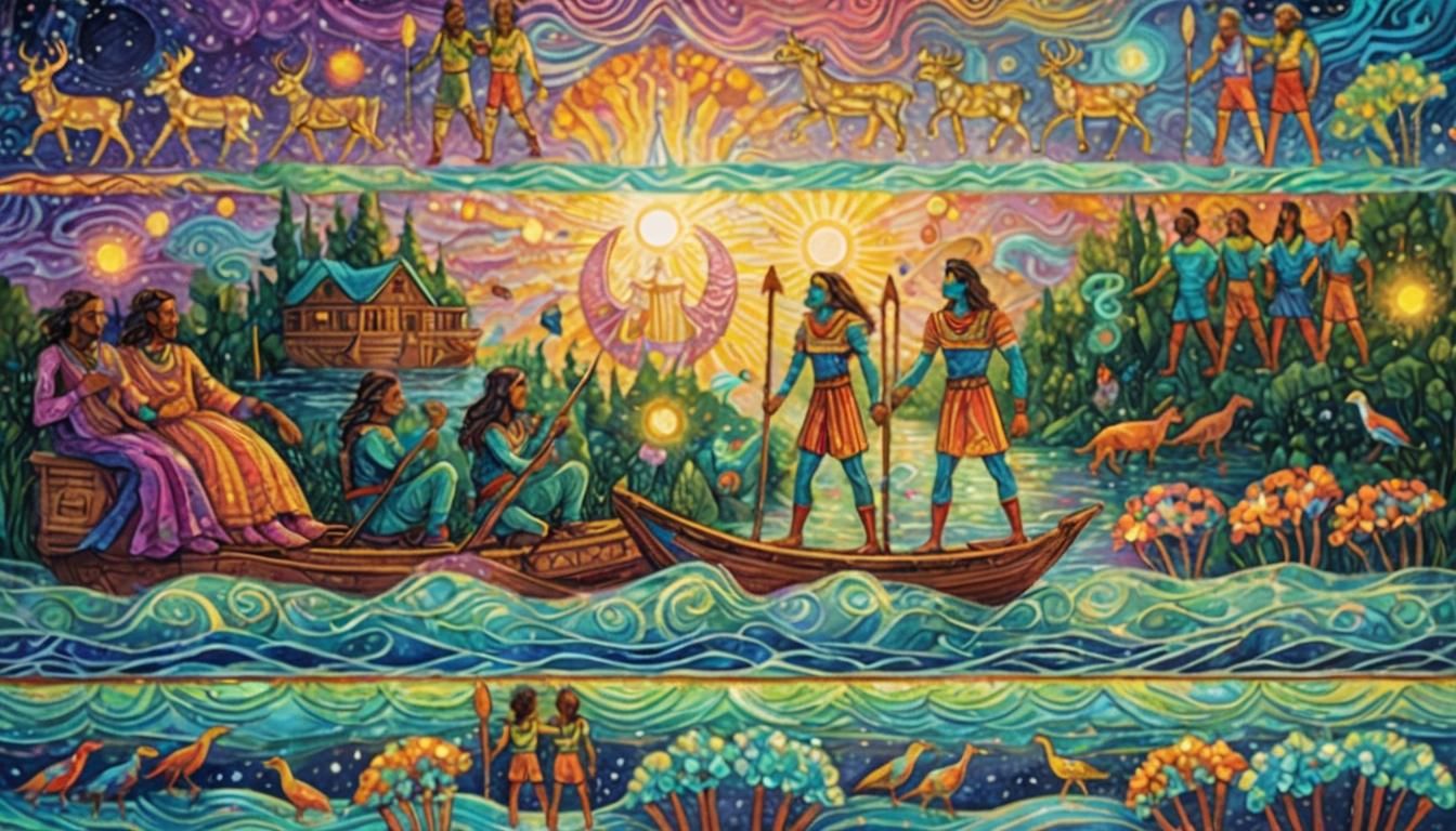 Cosmic River Journey in Vibrant Mixed Media