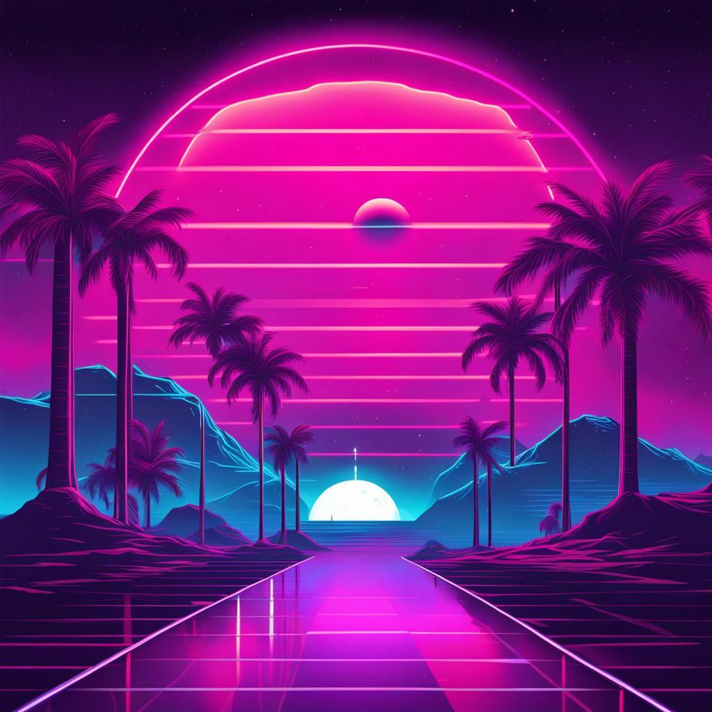 Synthwave Neon Retro Space-Time Visualization