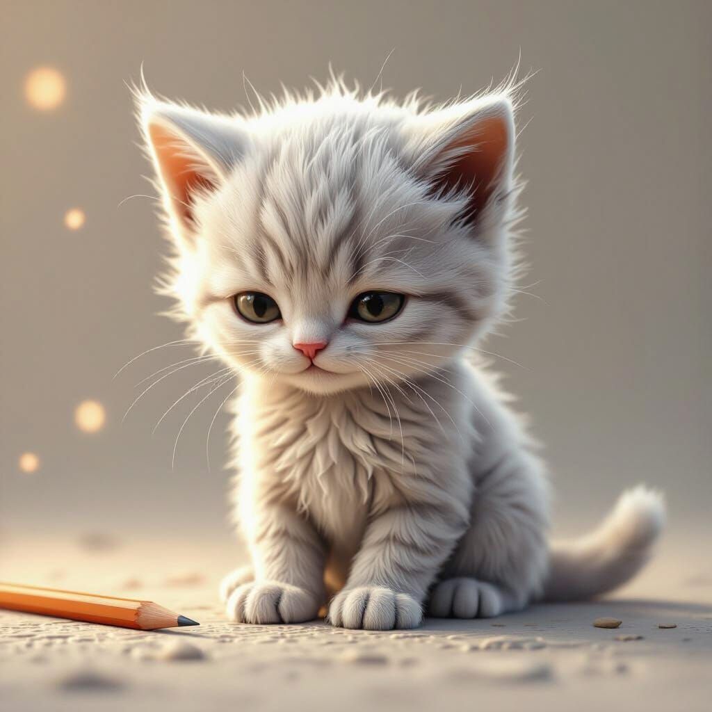 Whimsical Kitten Drawn by Pencil in Soft Light