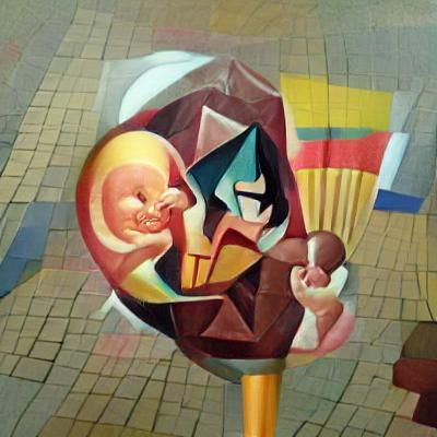Giant Baby with Lollipop in Cubist Style