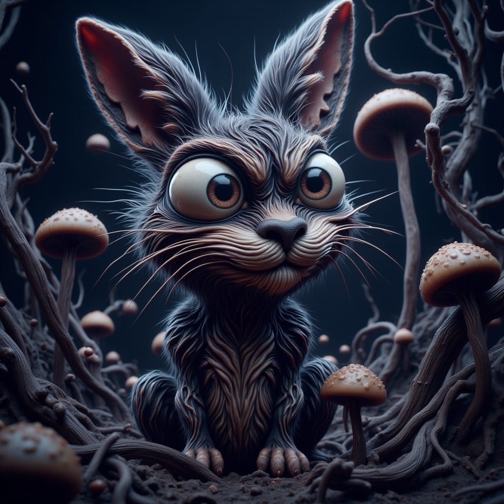Wistful Bunny in Mystical Forest: a Moody Fantasy Art