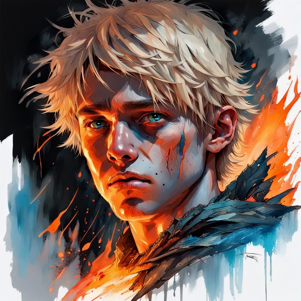 Boy with Cape in Fiery Fantasy Art
