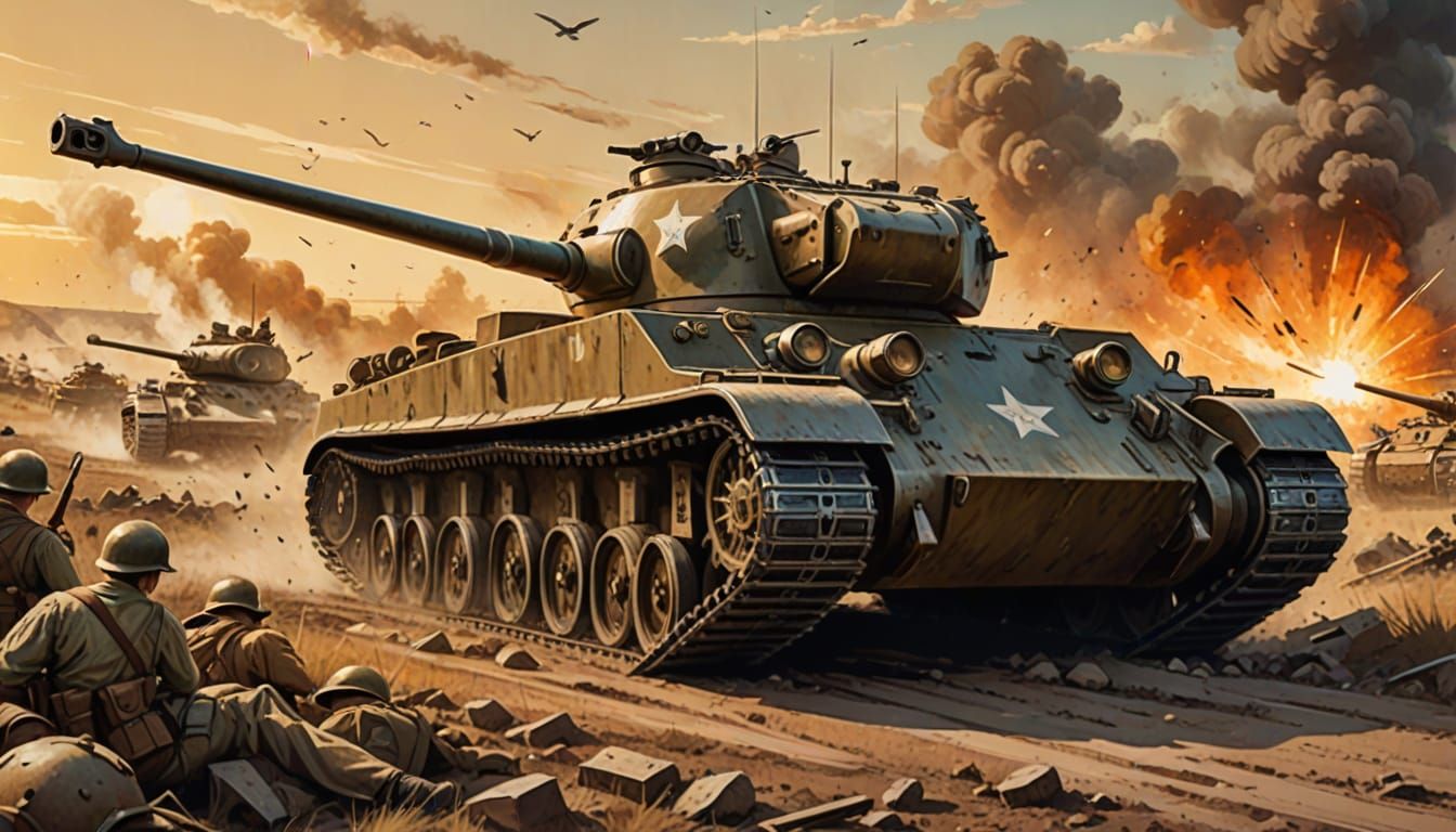 Vintage War Tank in Propaganda Style Illustration