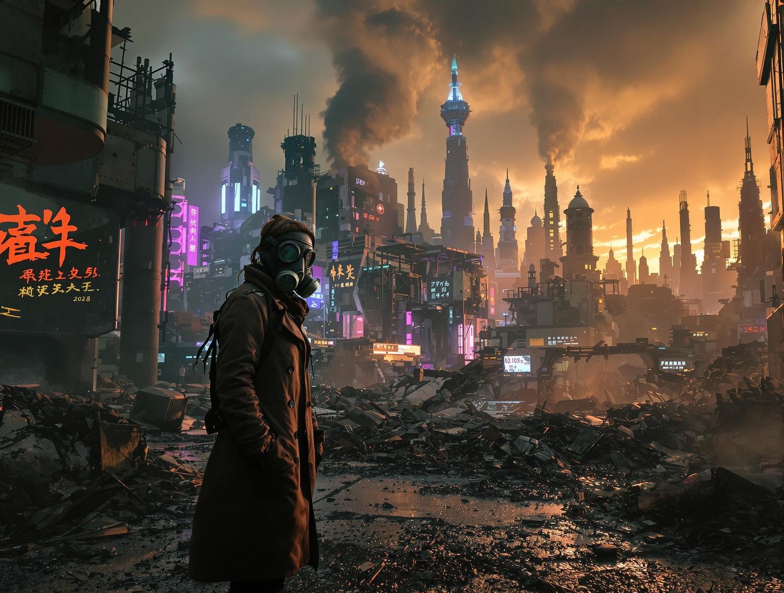 Futuristic Dystopian Cityscape in 2028