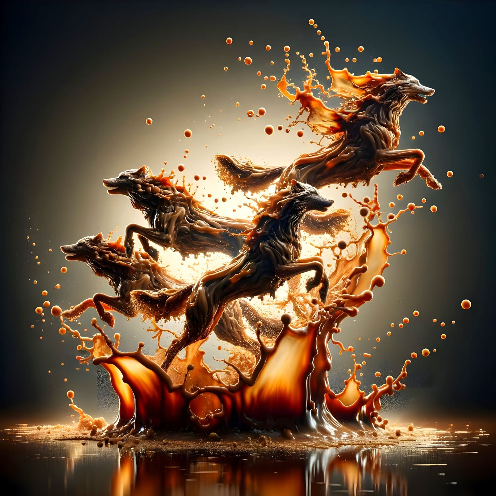 Coffee Splash Wolves in Magical Light