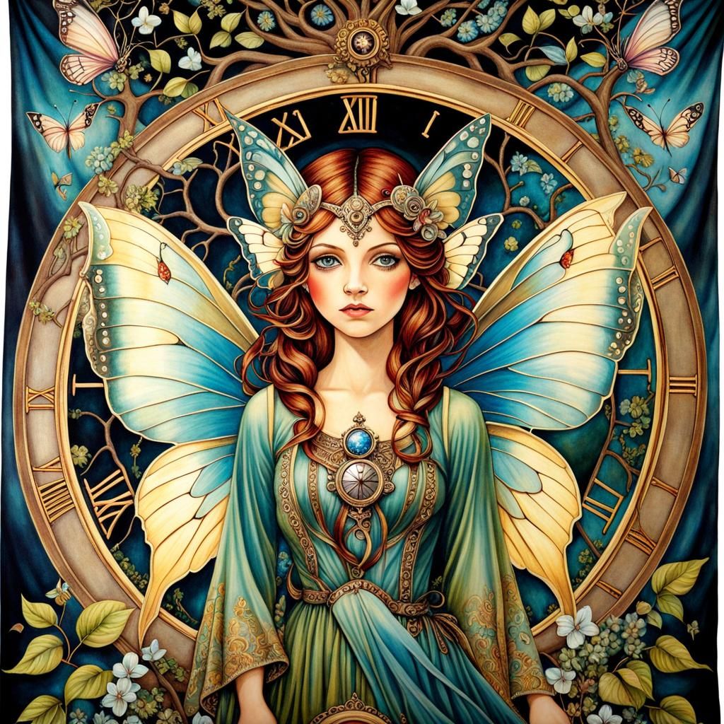 Steampunk Fairy in Tree of Life Tapestry