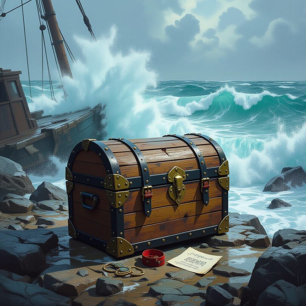 Sinister Chest on Rocky Shore by Greg Rutkowski