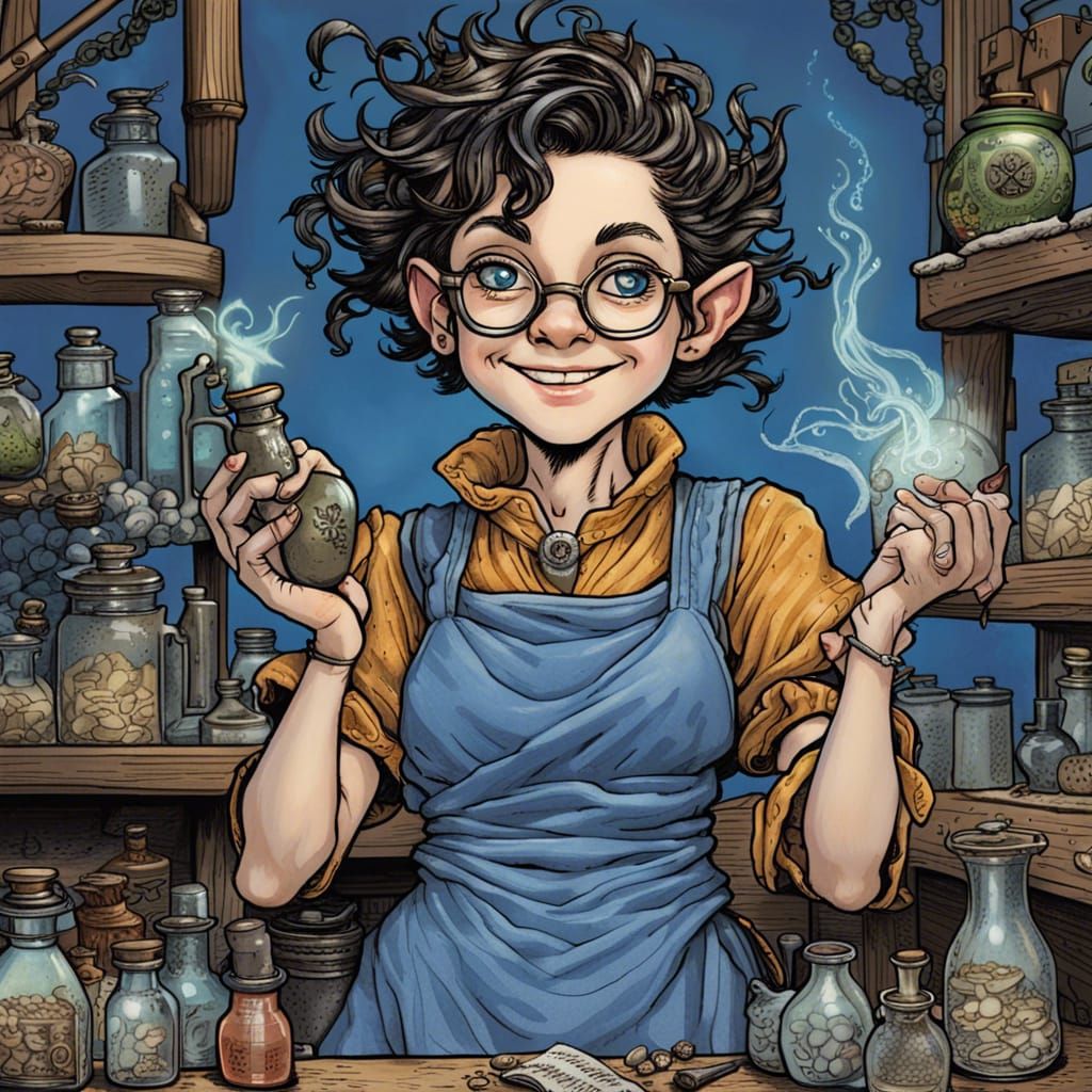 Female Halfling Alchemist Portrait in Ornate Detail