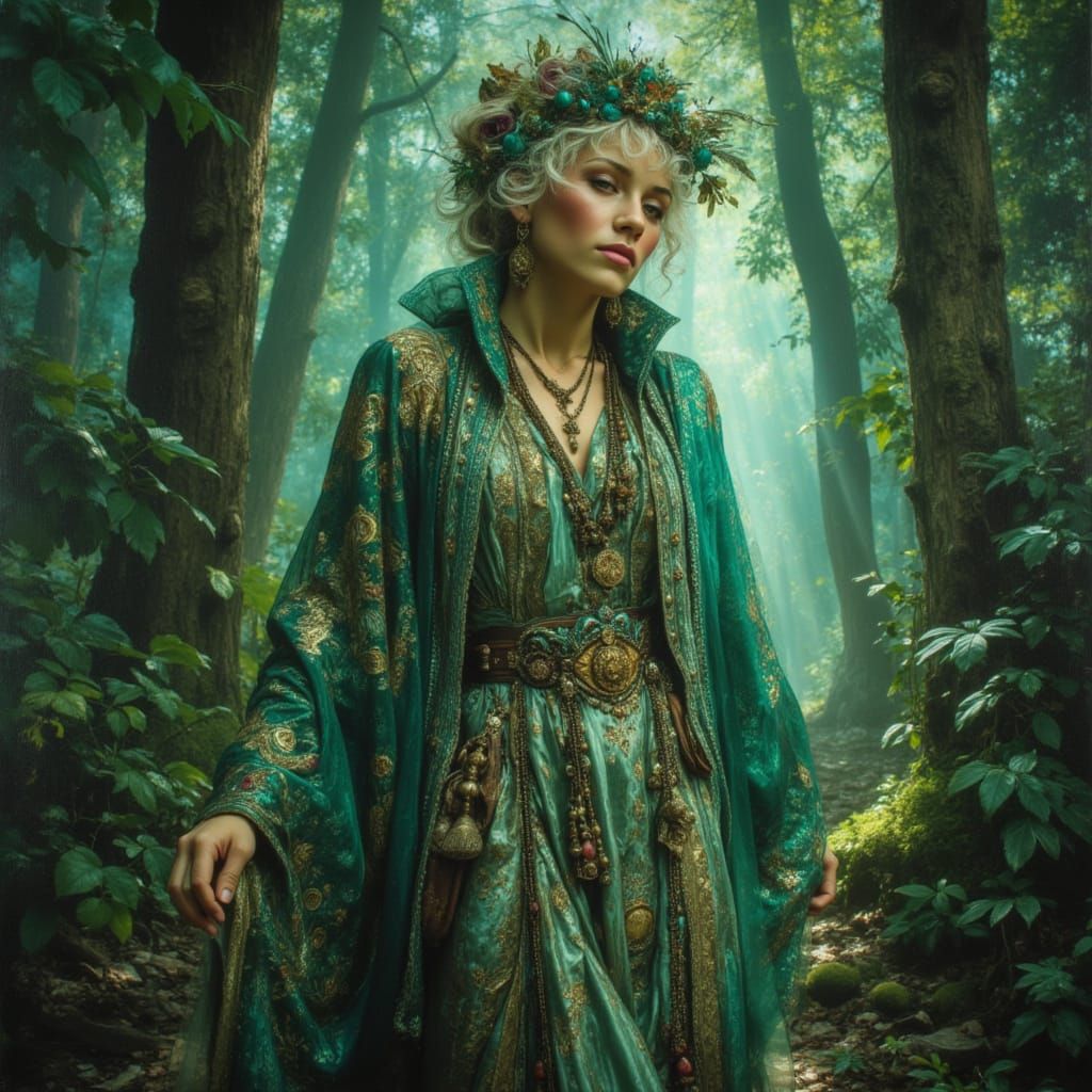 Majestic Forest Guardian in Mystical Forest, Art Nouveau Sty...