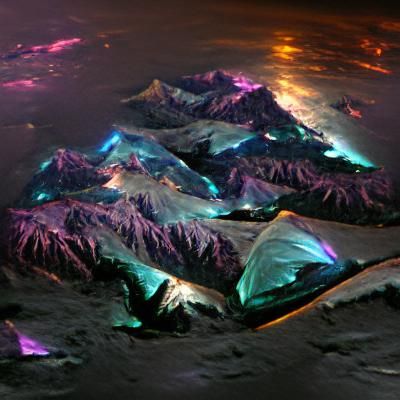 Iridescent Ice Mountains at Night