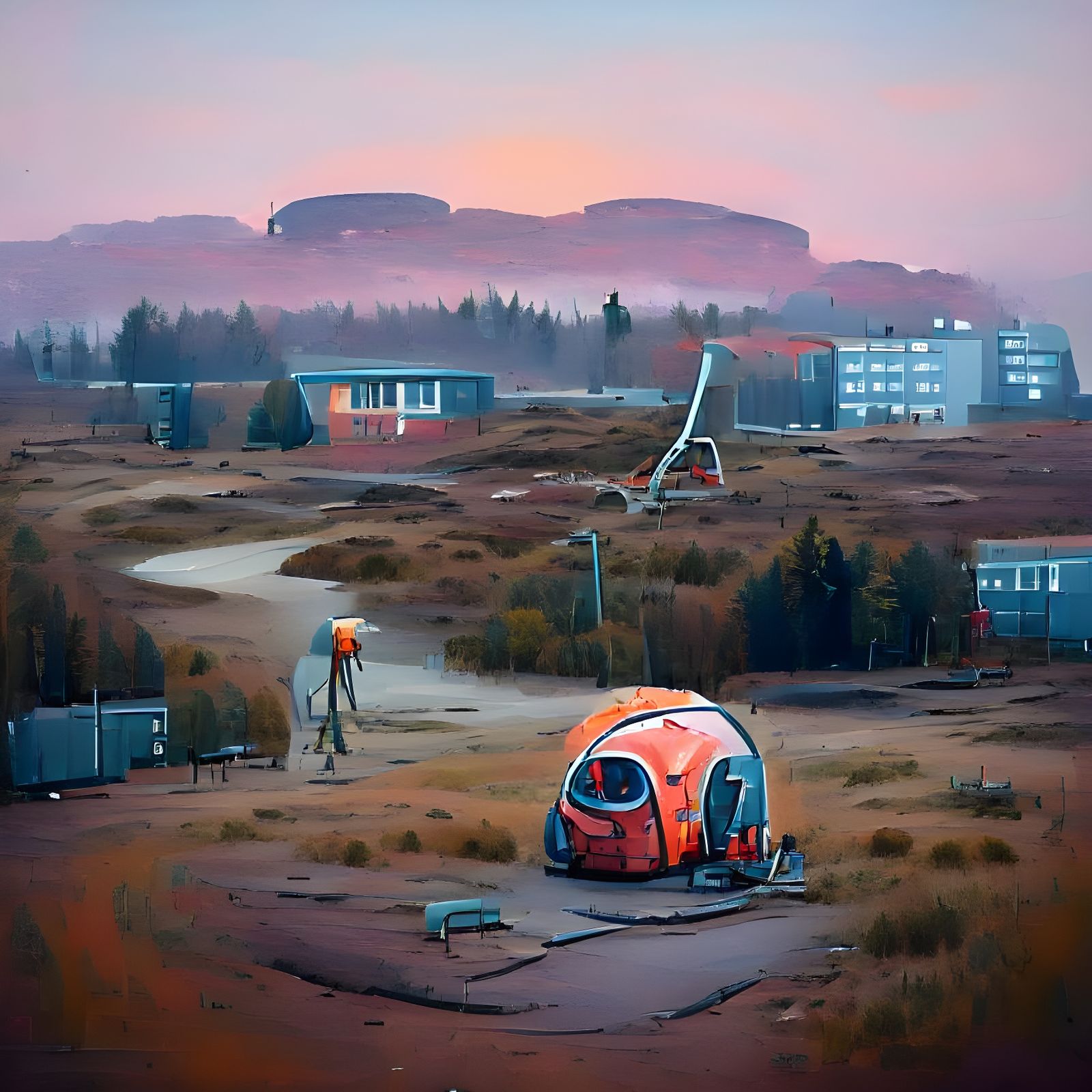 Martian Colony in Stalenhag Style