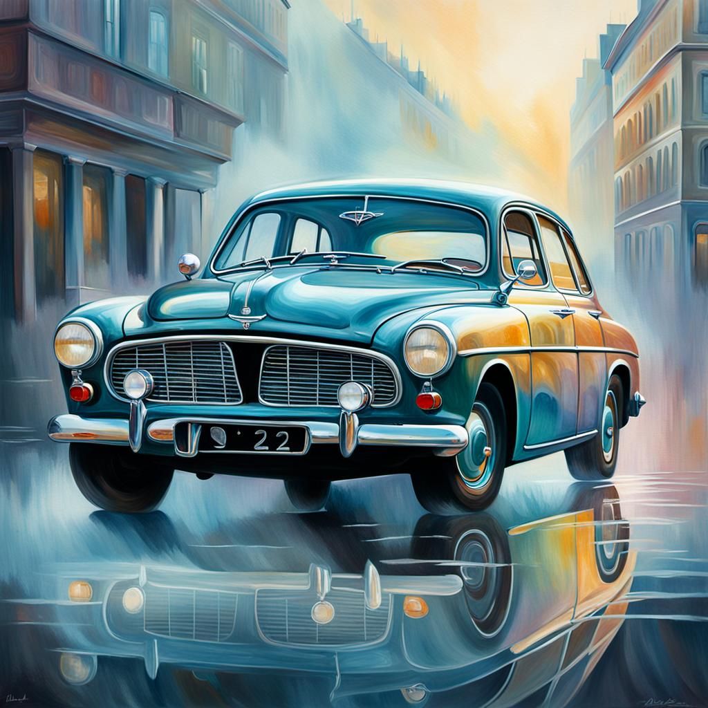 Volvo Amazon 122 in Impressionistic Oil Painting