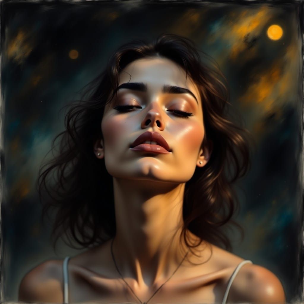 Introspective Portrait of Woman Embracing Freedom