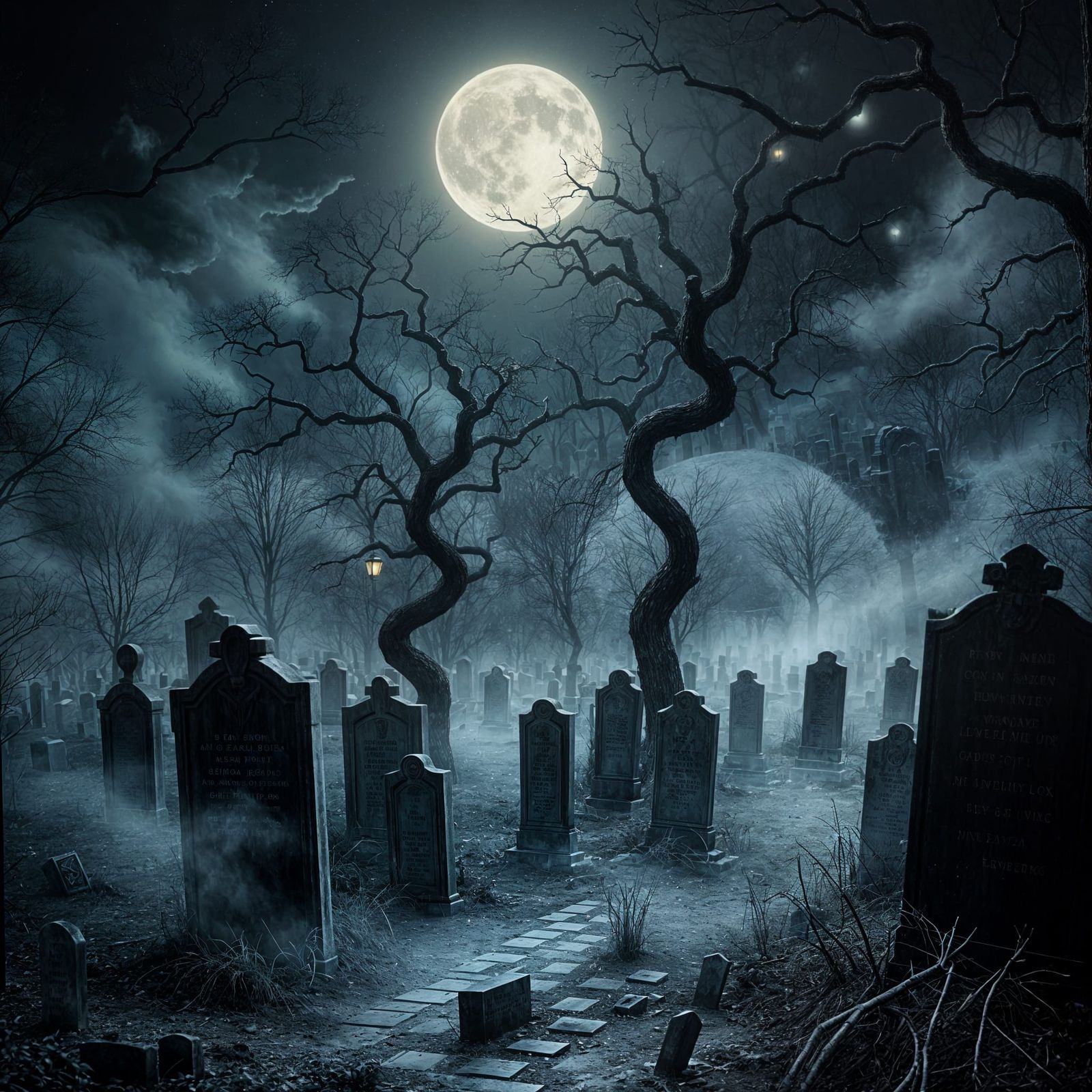 Surreal Graveyard Scene in Dark Fantasy Style
