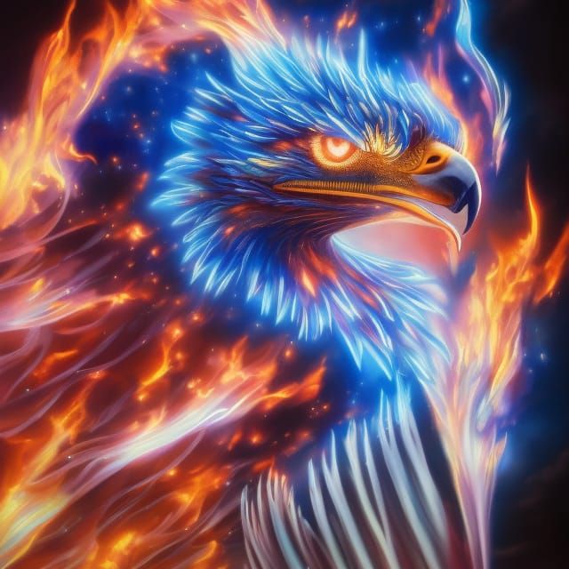 Fiery Eagle with Diamond Eyes in Hyperreal Detail