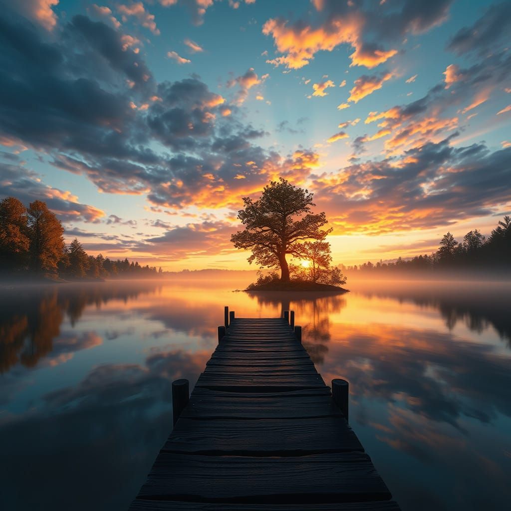 Surreal Lakefront Scene at Twilight