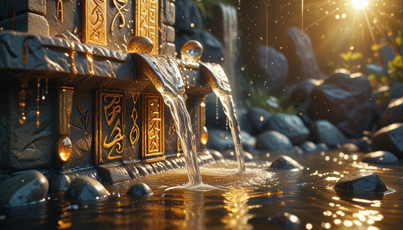 Magical Runestone Fountain with Water, Milk, and Honey