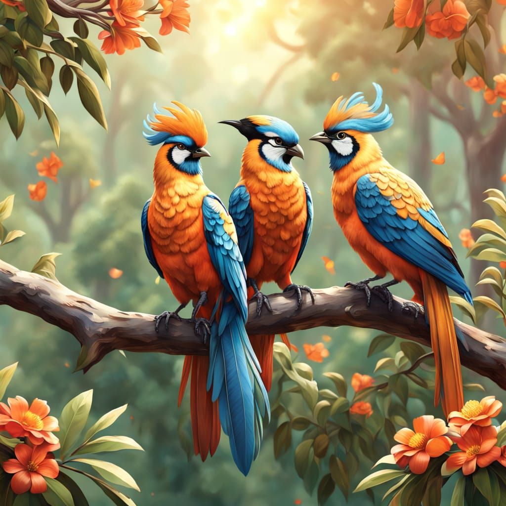 Vibrant Royal Birds on Krishnochura Branch