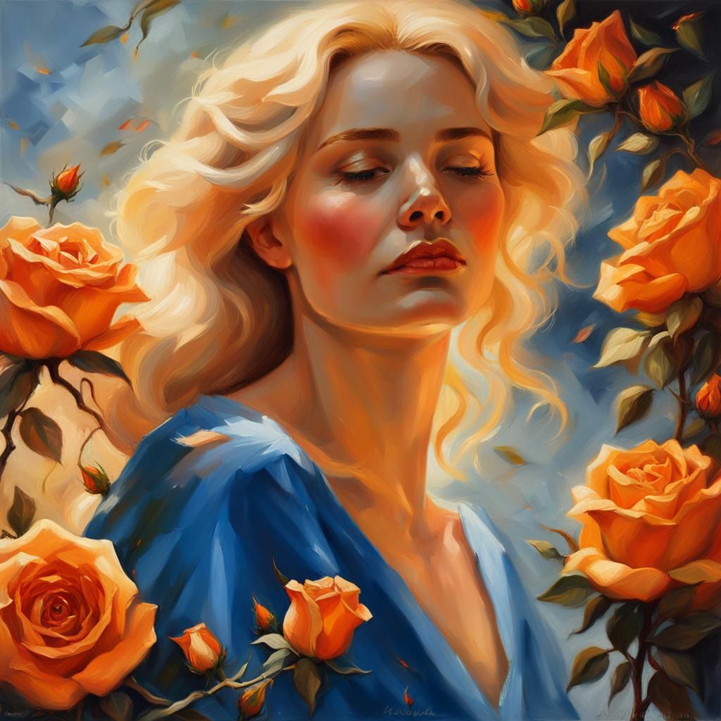 Ethereal Woman in Roses: An Impressionist Portrait