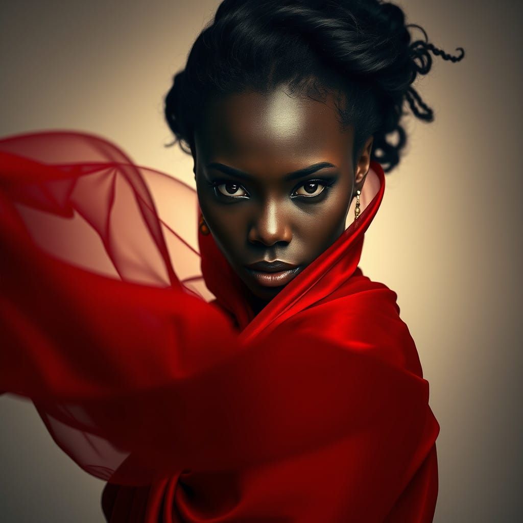 Majestic Black Woman in Red Typographic Aura