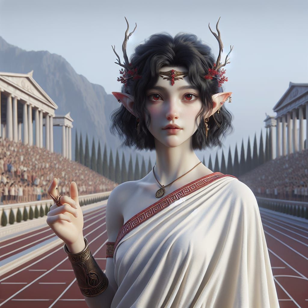 Elf at Ancient Greek Olympics in Fantasy Style