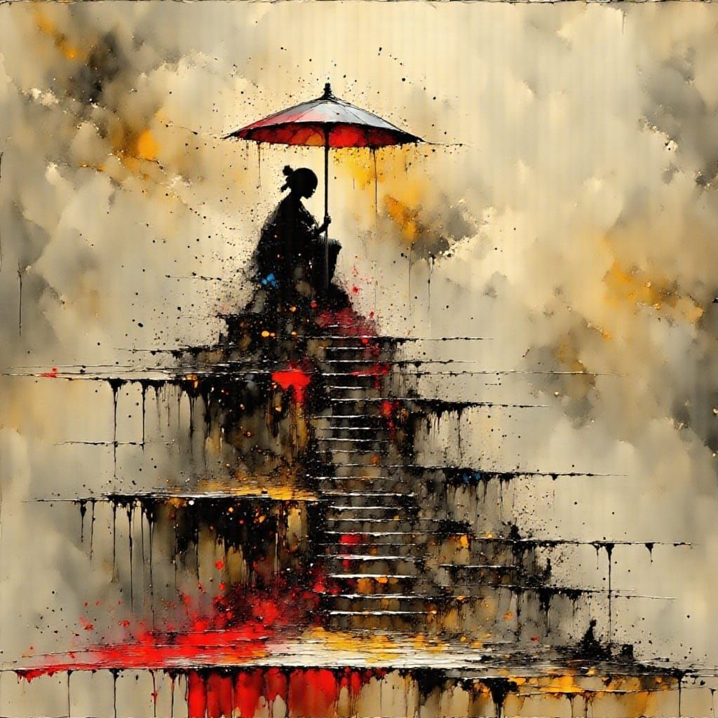 Asian Warrior Woman with Sword in Minimalist Style