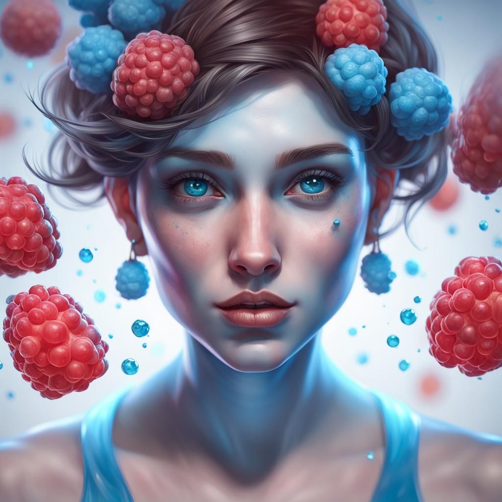 Blue Raspberry Person: Hyperdetailed Artstation Portrait