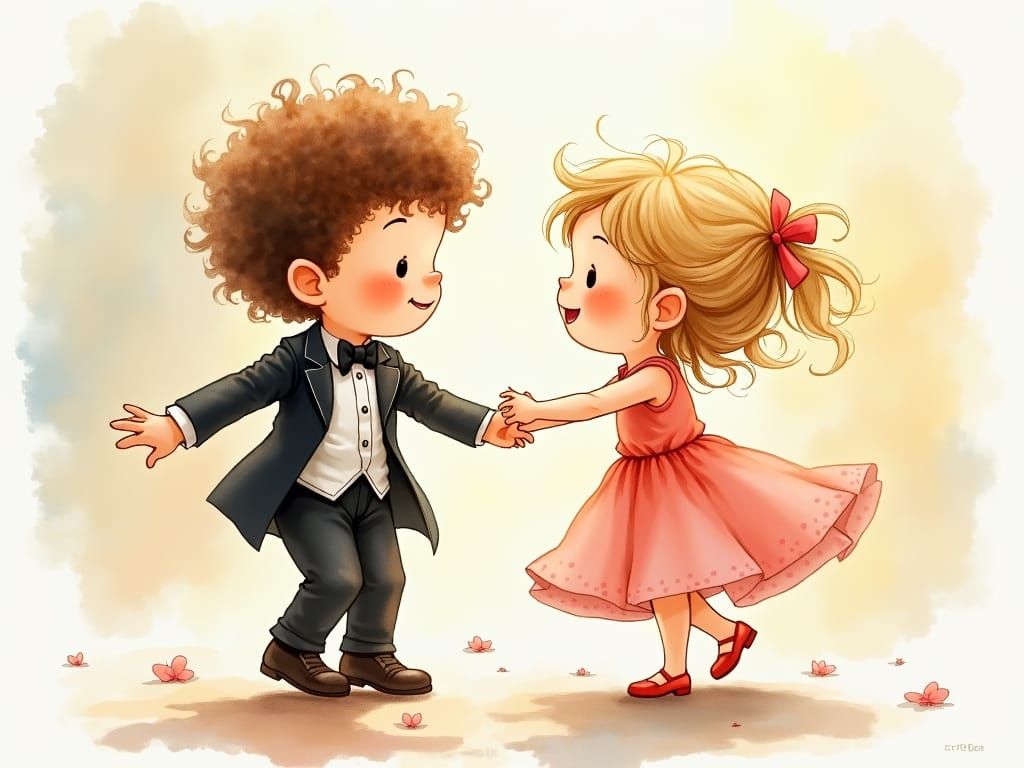 Whimsical Children's Dance in Watercolor Style