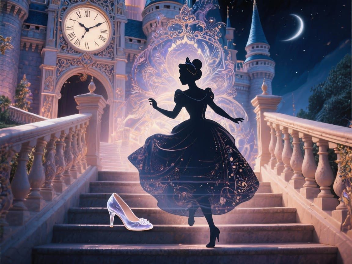 Cinderella's Midnight Flight: Double Exposure Art