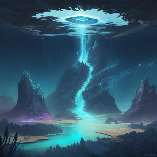 Bioluminescent Triangle Adorned with Aquatic Life